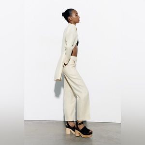 ZARA LINEN BLEND PANTS WITH METALLIC THREAD BRAND NEW WITH TAGS XS